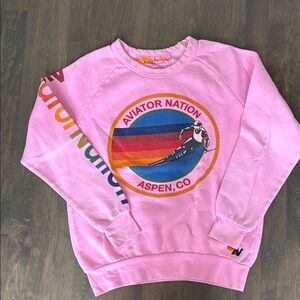 Aviator Nation Pink Crewneck Sweater with Graphic Design